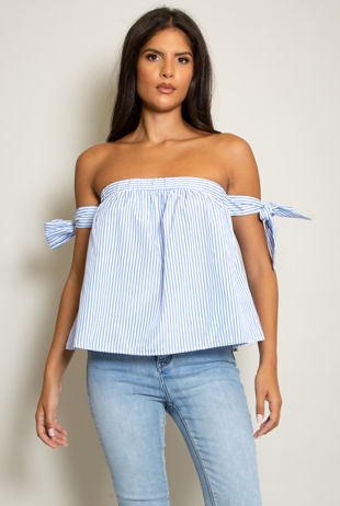 Striped Mini Skirt with Side Knots in Blue