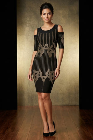 Black Studded Cold Shoulder Bodycon Dress