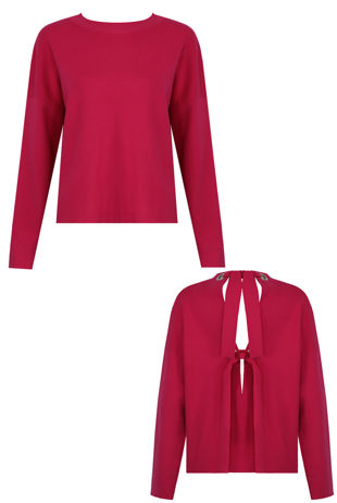 Fuchsia Tie Back Fine Knit Jumper