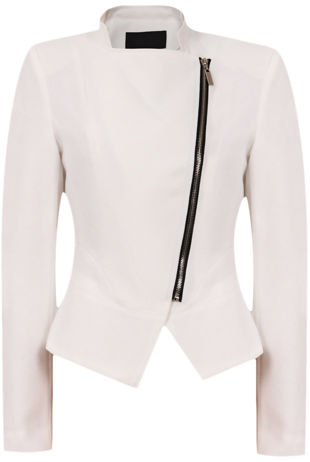 Cream Textured Cross Zipped Jacket
