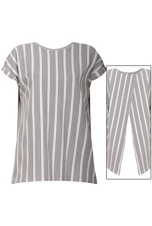 Black and White Straped Split Back Short Sleeves Top 