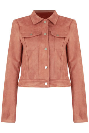 Rose Faux Suede Button Front Jacket In Taupe