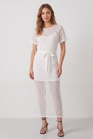 White Lace Mesh Overlay Dress
