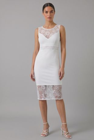 Cream Lace Mesh Detailed Bodycon Dress