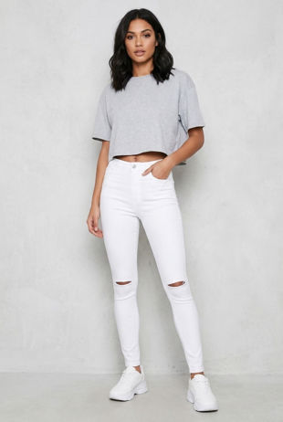 White Ripped Knee Skinny Tube Jean