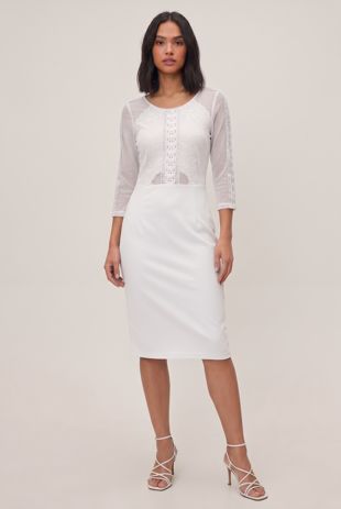 White Flower Lace Midi Dress