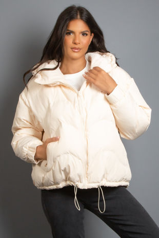 Cream Hooded Puffer Jacket
