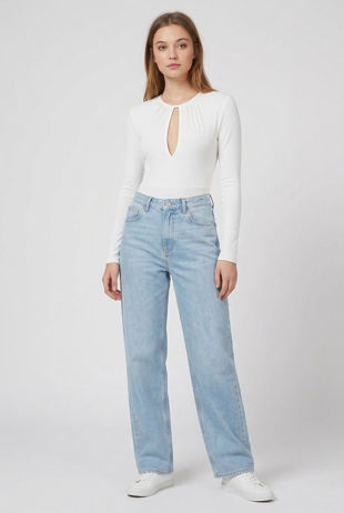 White Key Hole Ribbed Bodysuit