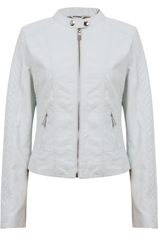 White PVC Quilted and Zipped Trim Turtle Neck Jacket