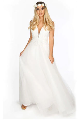 White Crochet Plunge Bodice Tulle Maxi