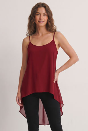 Wine Ruched Back Sleeveless High Low Top