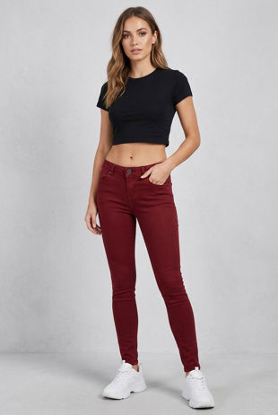 Wine Denim Button Up Skinny Jeans