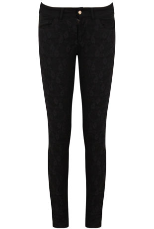 Black Floral Print Skinny Jeans