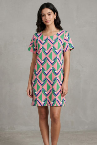 Pink & Green Triangle Print Shift Dress