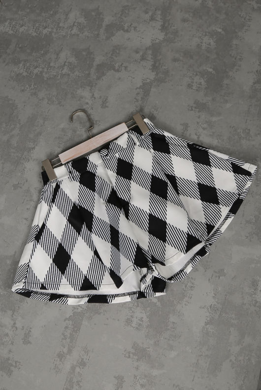 Black Bold Check Flared Shorts