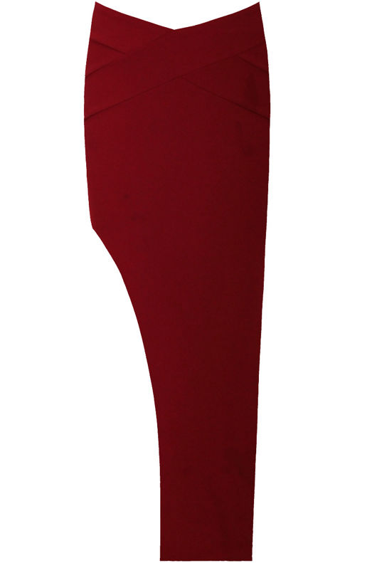 Burgundy Cross Textured Side Slit Zip Up Midi Skirts