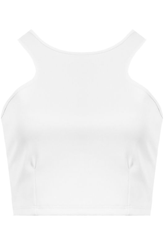 White Racer Neck Crop Tops 