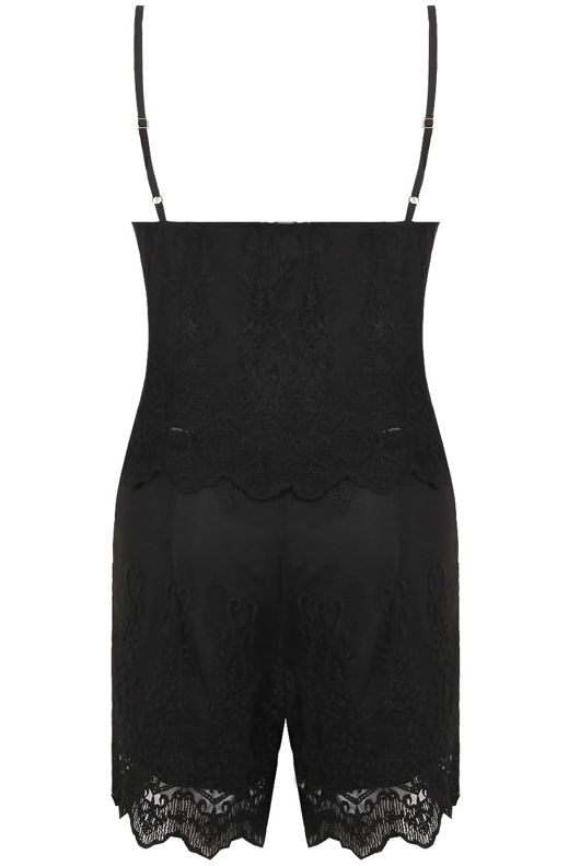 Black Lace Detail Front Button Up Top & Shorts Set