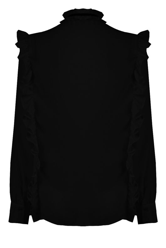 Black Front Button Up Frilled Shirt Top