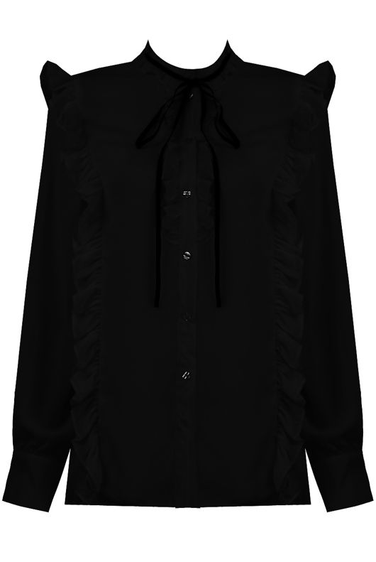 Black Front Button Up Frilled Shirt Top