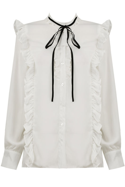 White Front Button Up Frilled Shirt Top
