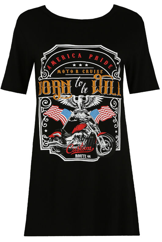 Black Contrast Born To Be Wild Print Tees