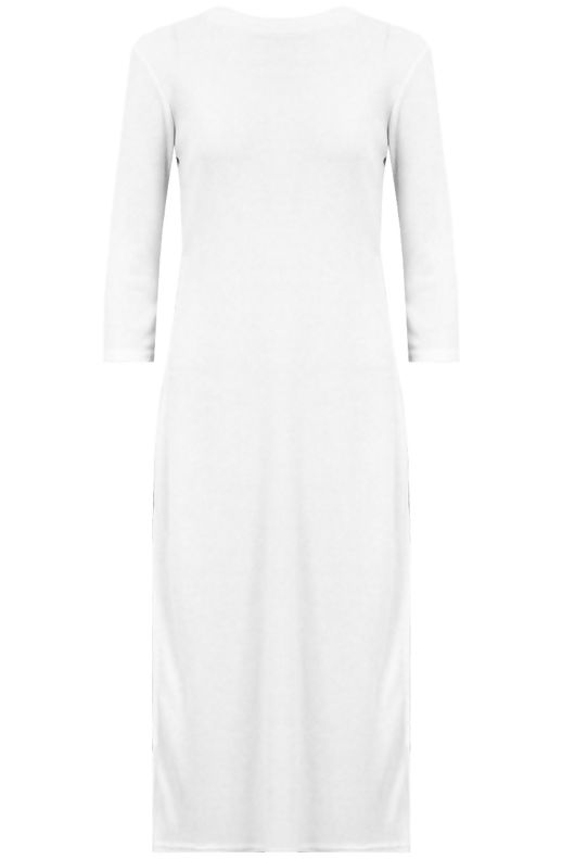 White Sides Slitted Long Sleeve Tunic Dress