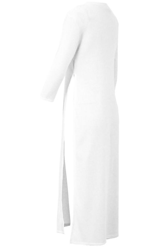 White Sides Slitted Long Sleeve Tunic Dress