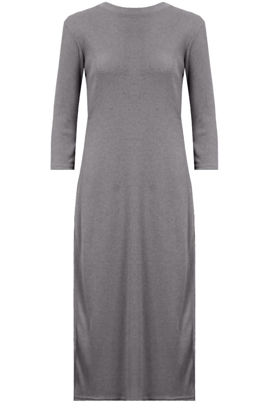 Grey Sides Slitted Long Sleeve Tunic Dress