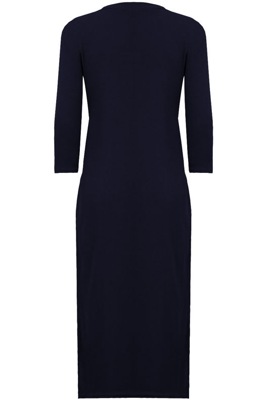 Navy Sides Slitted Long Sleeve Tunic Dress