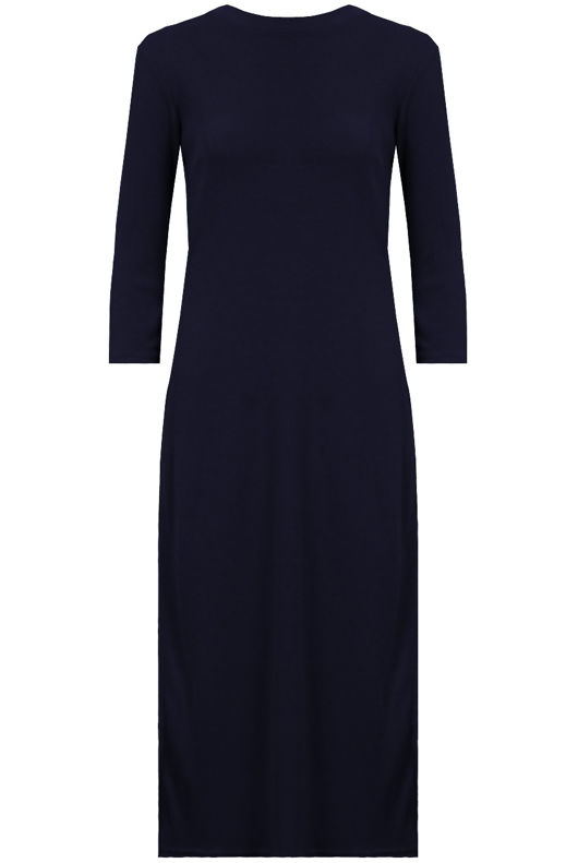 Navy Sides Slitted Long Sleeve Tunic Dress