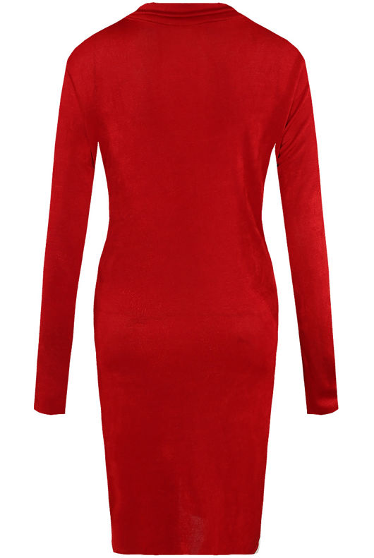 Red Gathered Button Up Shirt Dress