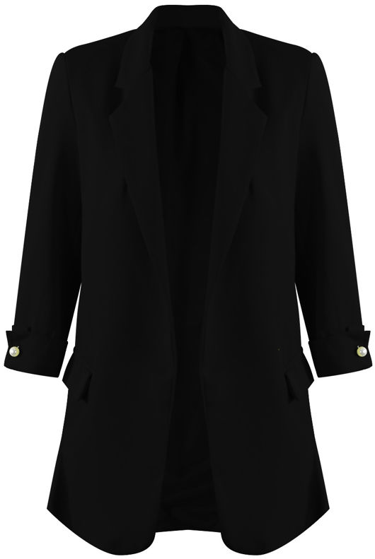 Black Roll-up Sleeves Longline Coat