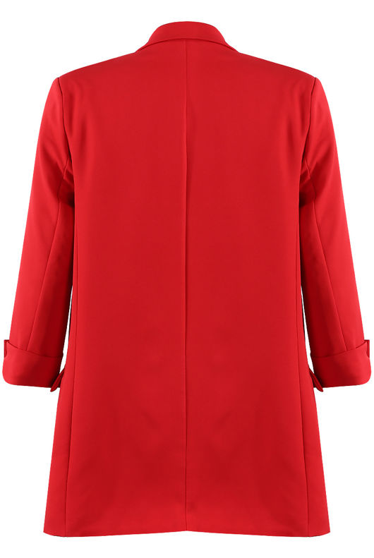Red Roll-up Sleeves Longline Coat