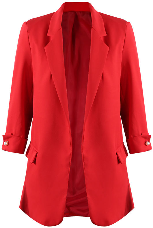 Red Roll-up Sleeves Longline Coat