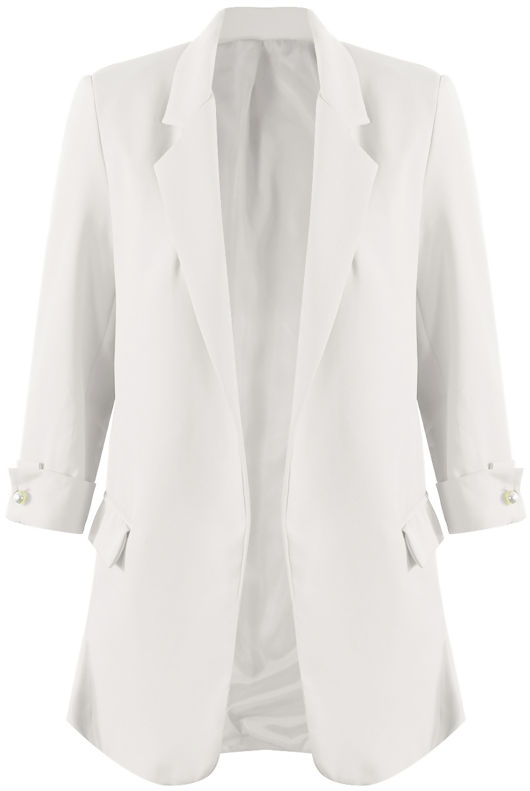White Roll-up Sleeves Longline Coat
