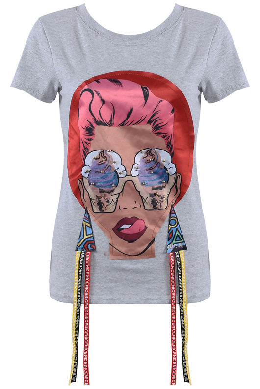 Grey Lady Sequin & Pearls Trim Tee