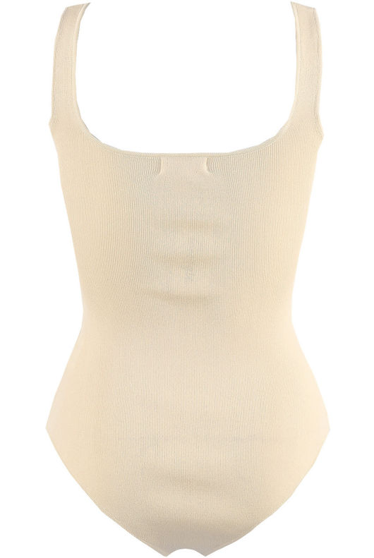 Beige Ribbed Thong Bodysuit