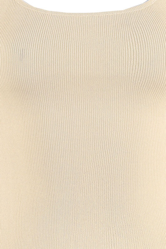 Beige Ribbed Thong Bodysuit