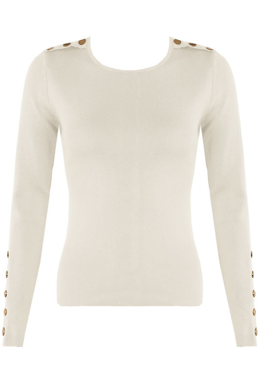 Cream Round Neck Fine Knit Jumper With Button Detail