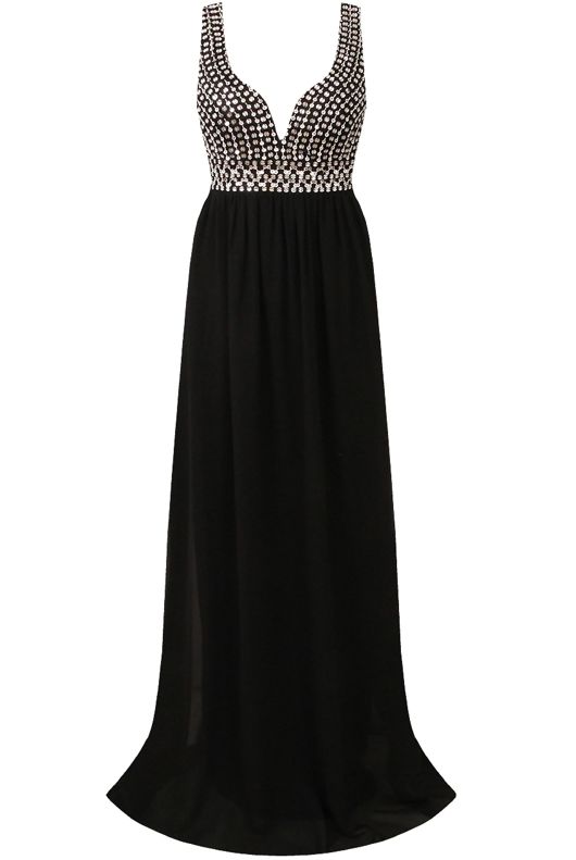 Black Sequin Textured Netted Maxi Dress 