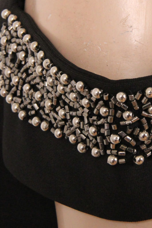 Black Cut Out Shoulder Gem Dress