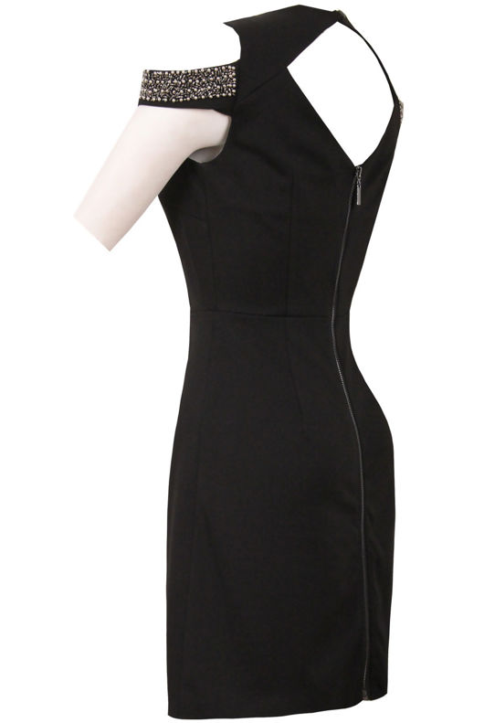 Black Cut Out Shoulder Gem Dress