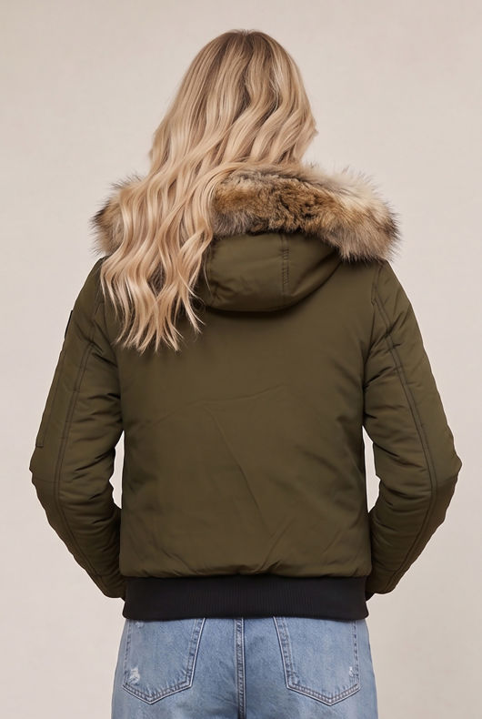 Khaki Faux Fur Hood Parka Jacket