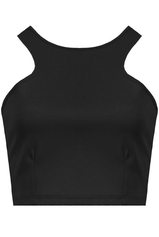 Black Racer Neck Crop Tops 