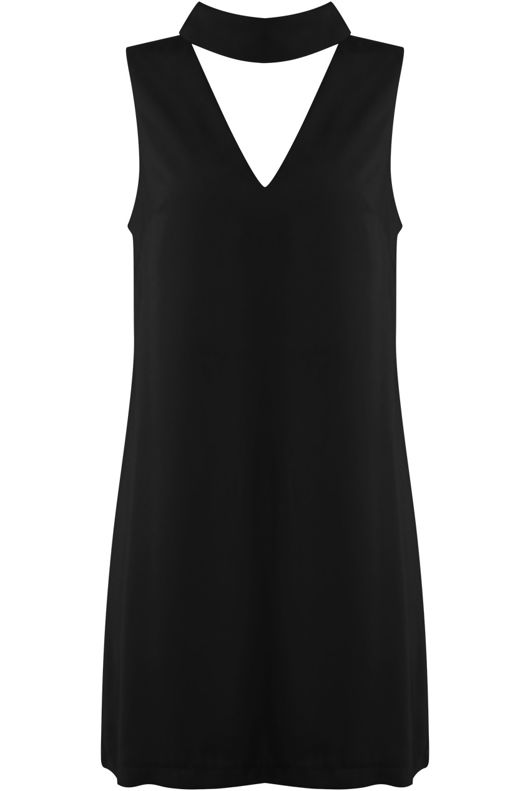 Black Tab Neck Cut Out Shift Dress 
