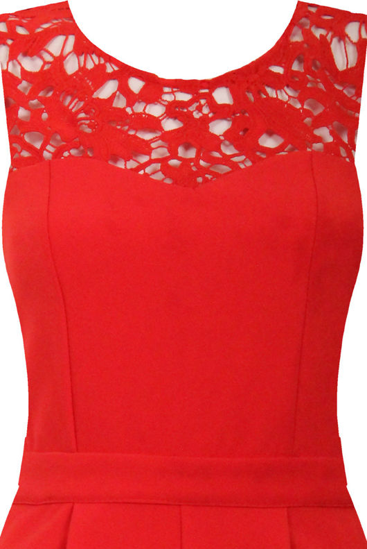 Crochet Insert Playsuit In Red