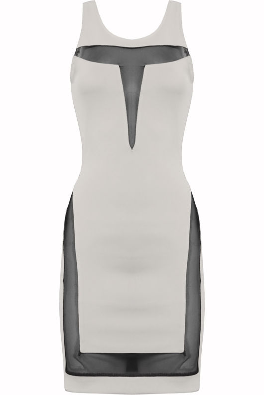 White Net Panel Detail Bodycon Dress