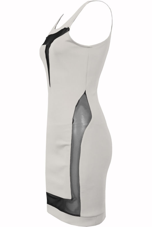 White Net Panel Detail Bodycon Dress