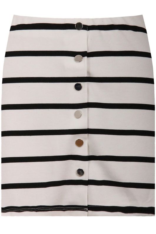 White and Navy Monochrome Horizontal Stripe Mini Skirt